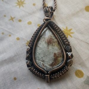 Crazy Lace AGATE Copper Wire Wrapped Pendant Necklace